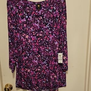 JM Collection Purple and Pink Abstract Print Blouse